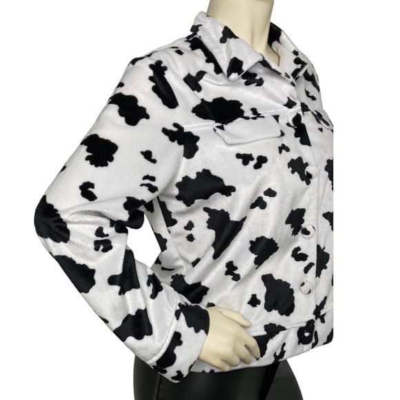 STEVEN ROSS Vintage Cow Print Faux Fur Button Down Shacket Jacket Blazer,L - Picture 8 of 16